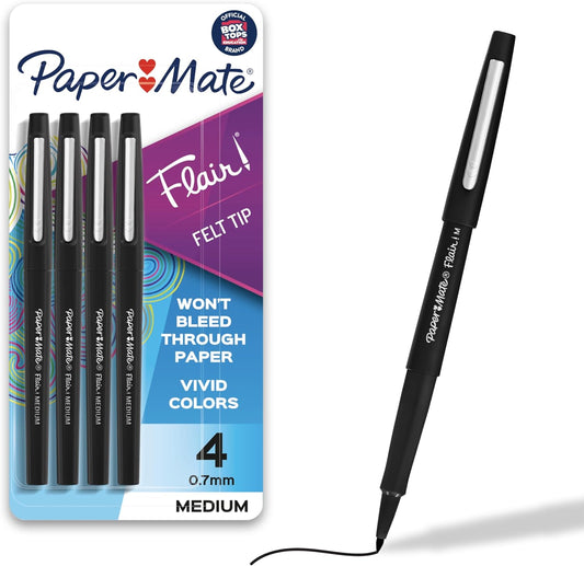 Paper Mate Flair Felt Tip Pens, Medium Point (0.7mm), Red, 4 Count