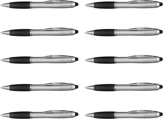 DISCOUNT PROMOS Custom Stylus Ballpoint Pens Set of 10/50/100, Personalized Bulk Pack - Black Ink, Great for Office, School, Business, Tradeshows, Events - Purple
