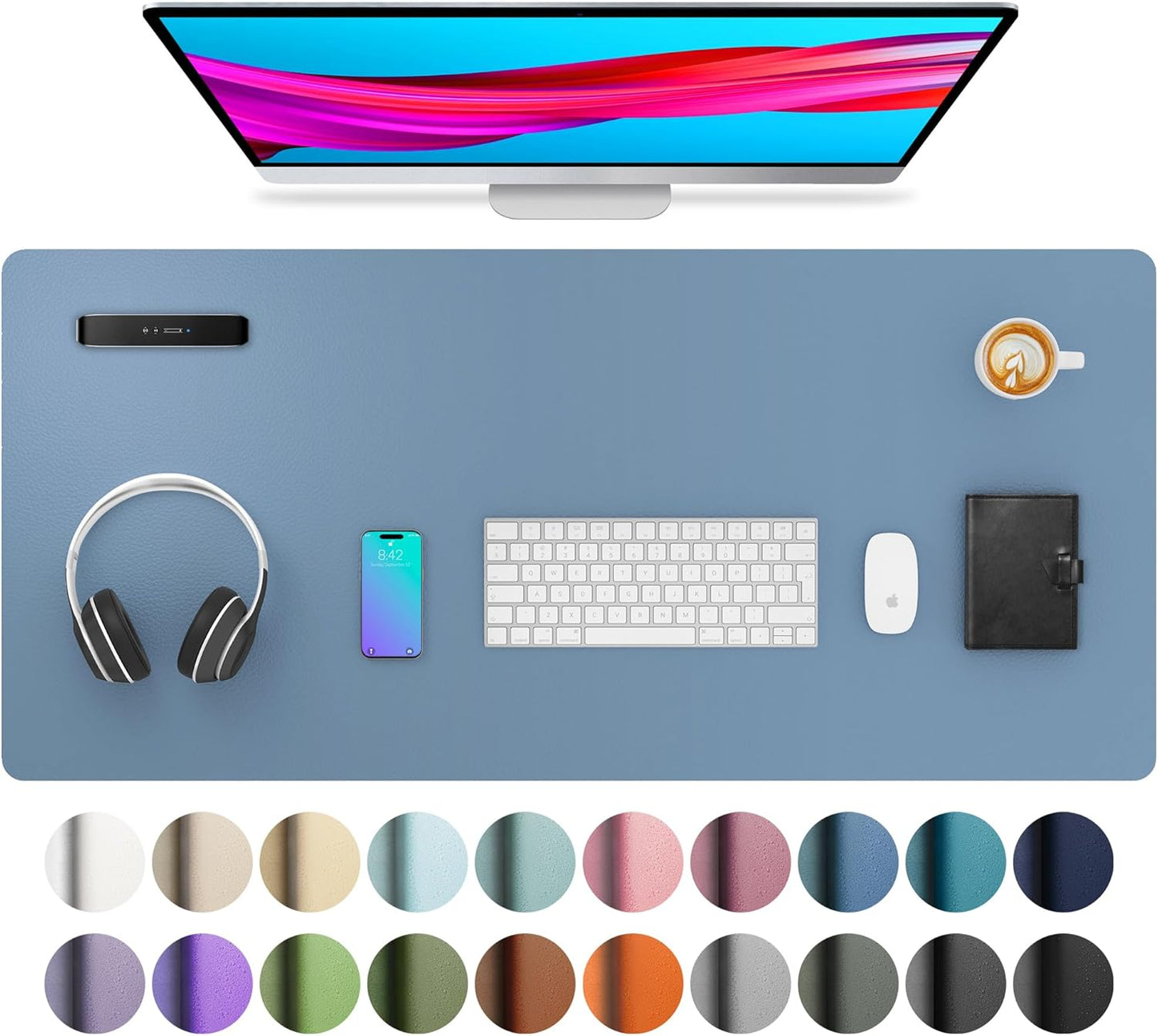 Aothia Non-Slip Waterproof PU Leather Desk Pad Protector for Mouse, Writing Desk, Office, Home, Laptop Blotter, 23.6" x 13.7", Black - Colors A