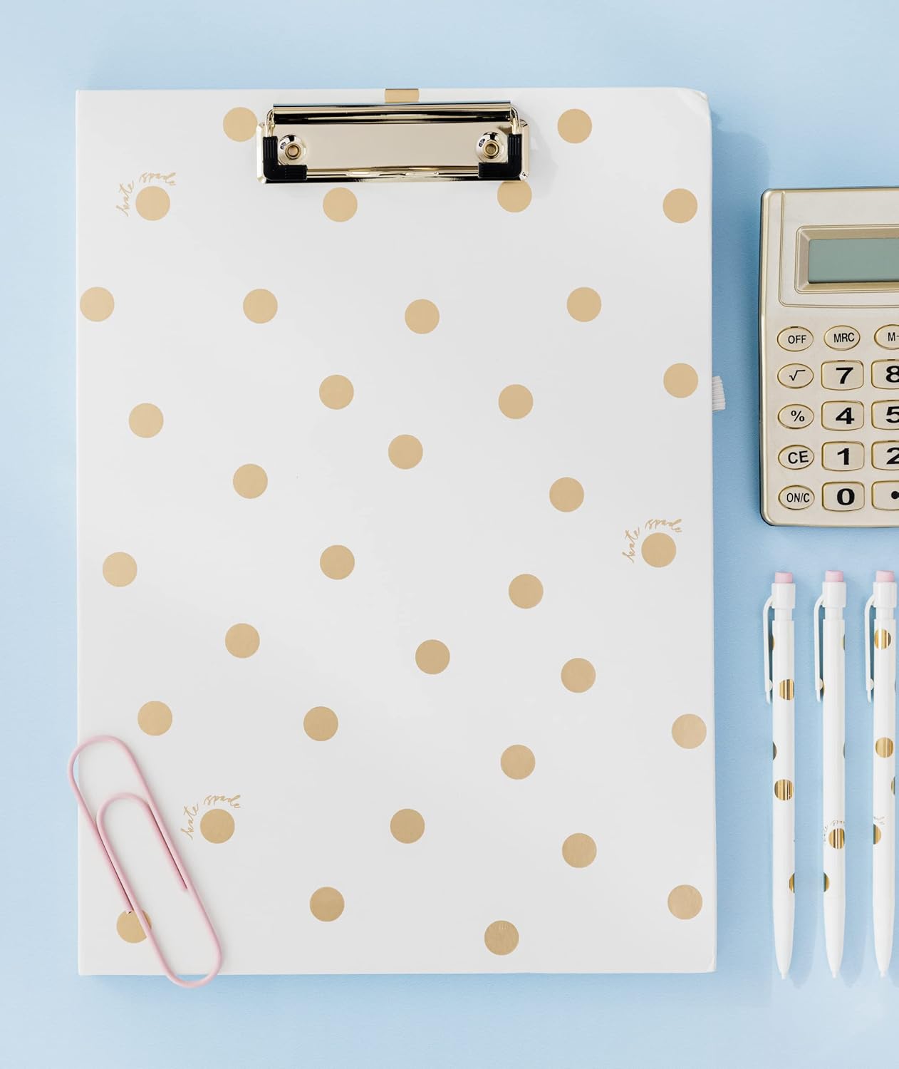 Kate Spade New York Clipboard Folio with Low Profile Clip, Black Professional Padfolio Includes Lined Notepad, Pen Loop, and Pocket, Polka Dots
