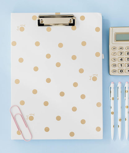 Kate Spade New York Clipboard Folio with Low Profile Clip, Black Professional Padfolio Includes Lined Notepad, Pen Loop, and Pocket, Polka Dots