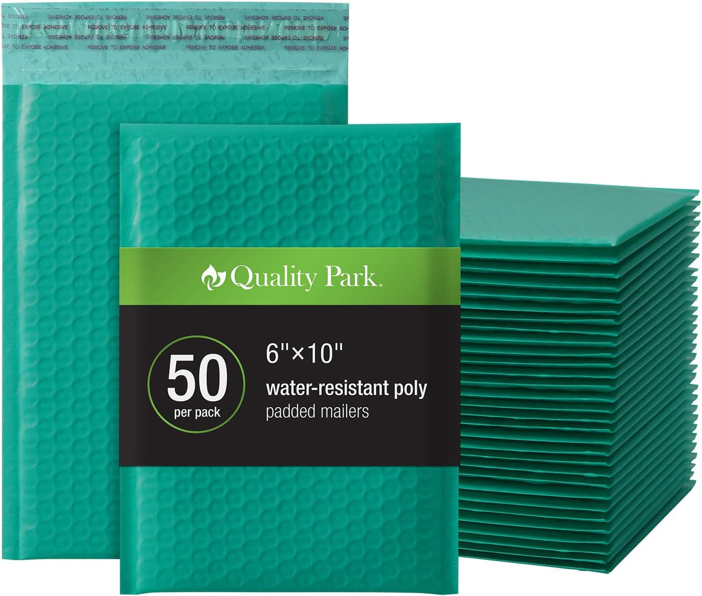 Quality Park Bubble Mailers, 6 x 9 Inch, White Poly Mailers, Padded Envelopes, Shipping Envelopes, Water Resistant, Self Seal, 50 Per Box (QUA85856), Plastic