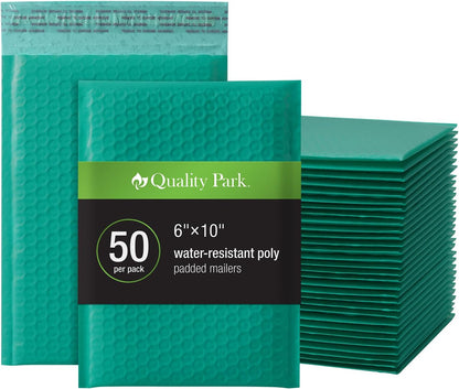Quality Park Bubble Mailers, 6 x 9 Inch, White Poly Mailers, Padded Envelopes, Shipping Envelopes, Water Resistant, Self Seal, 50 Per Box (QUA85856), Plastic