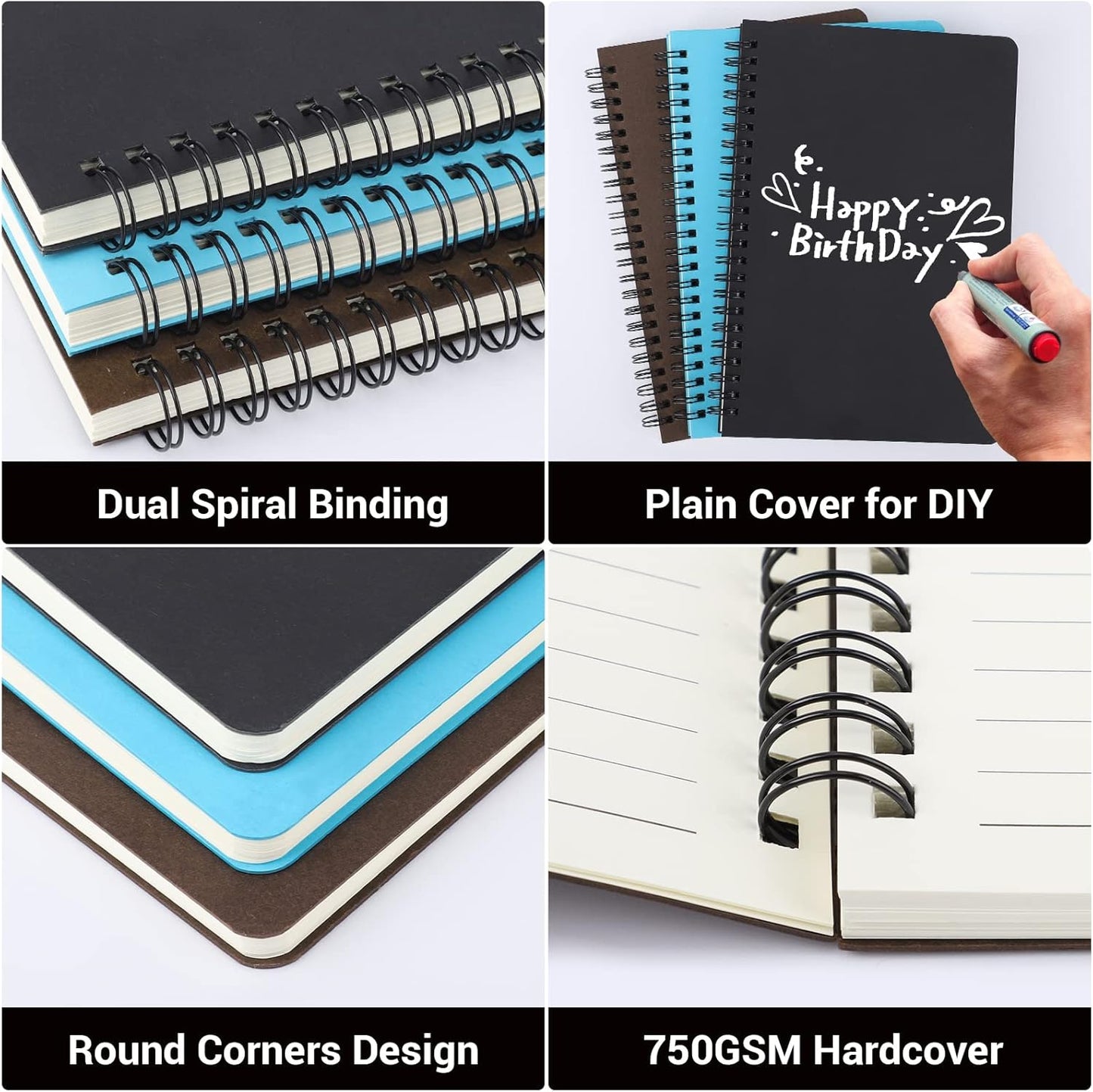 EUSOAR Spiral Lined Notebook, A5 3packs 5.5"X8.3" 120 Pages Lined Travel Notebooks Journal, Memo Notepad Sketchbook, Students College Office Business Diary Ruled Spiral Book Journal-3Colors Covers