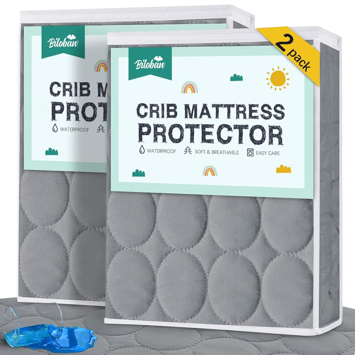 Crib Mattress Protector Sheets Waterproof 2 Pack, Quilted Crib Mattress Pad Cover Fitted Fits for Toddler Bed Mattress, White, 52” x 28”