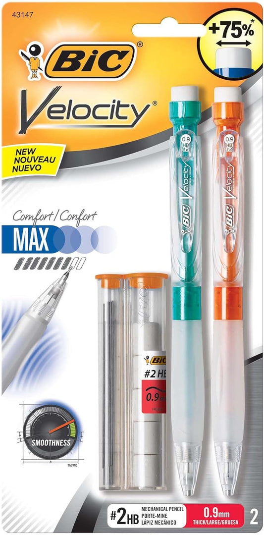 BIC® Velocity Max Mechanical Pencils, Thick Point, 0.9 mm, #2 HB Lead, Assorted Barrel Colors, Pack Of 2