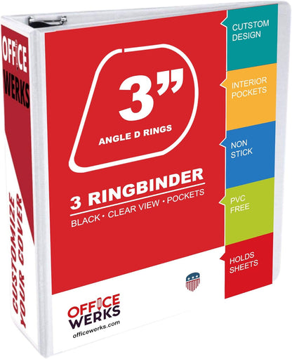 3 Ring Binder, Professional Angle D Ring Binder 5 Inch, Presentation Folder for Standard Pages 8.5 x 11 with Pockets, Crystal Clear View White (1 Pack)