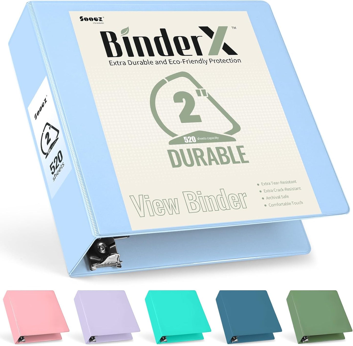 Sooez BinderX Extra Durable 3 Inch 3 Ring Binder, D-Ring Large Binders, Holds 670 Sheets of 8.5x11 Paper, Customizable View Cover with Inside Pockets, Heavy Duty 3 Ring Binder for School, Grey Blue
