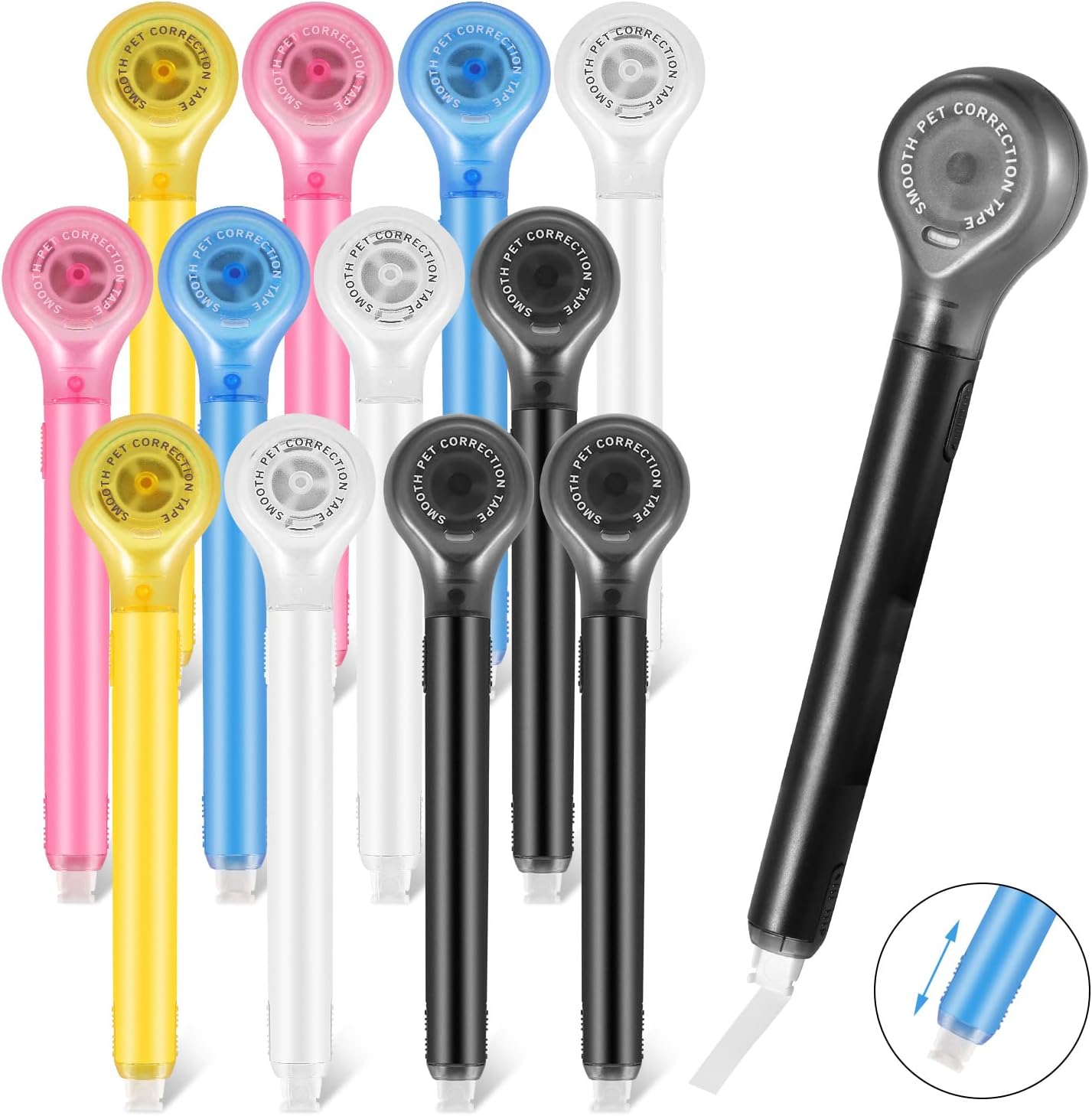 BESARME 6 Pieces Correction Tape Pen, Push Pull Protective, Easy to Use Applicator for Instant School Office Supplies, 1/5 X 236 Inch