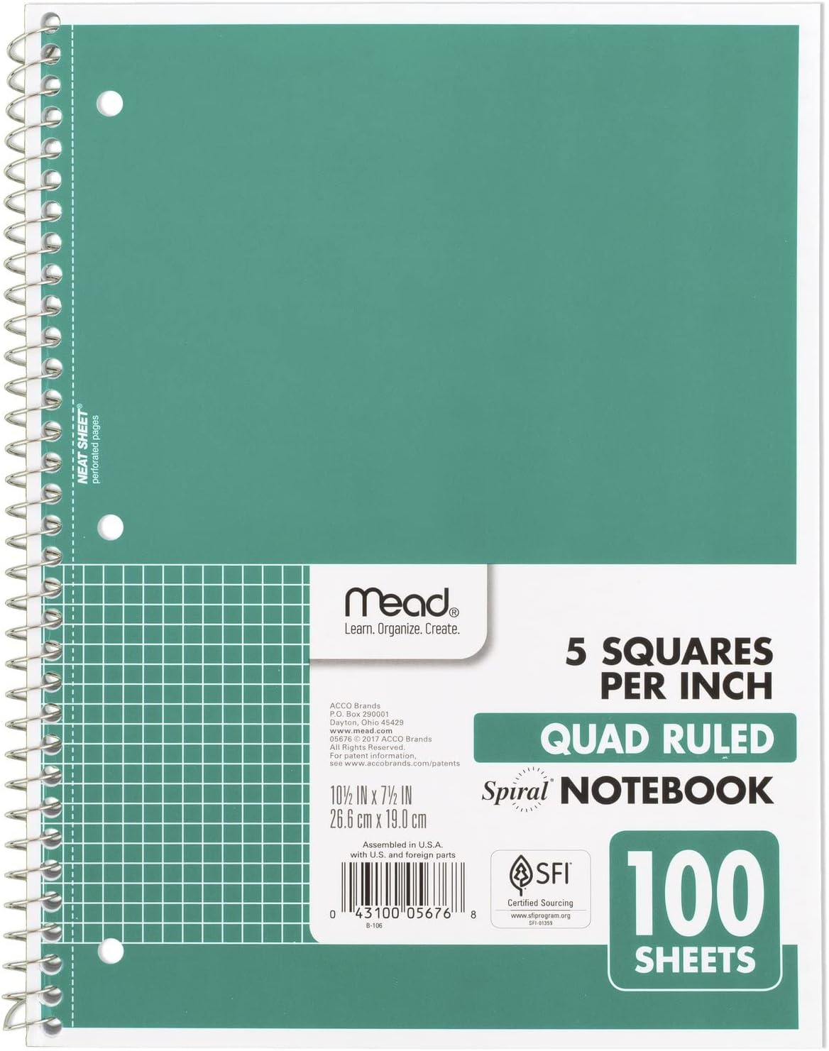 Mead Spiral Notebook, 1 Subject, Graph Ruled Paper, 7-1/2" x 10-1/2", 100 Sheets, Black (05676AA5)