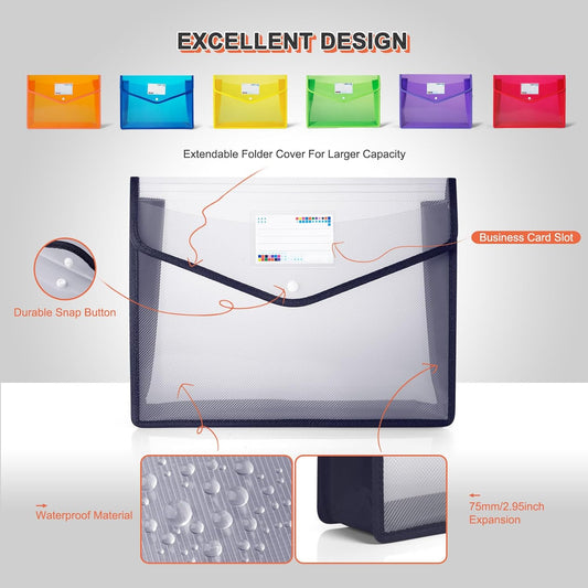 Plastic File Folders, Waterproof Transparent Expandable File Organiser, Portable Large Capacity A4B4 File Wallet for Office Business School (7 Pack)