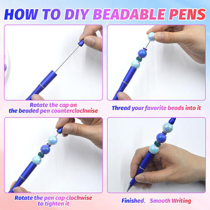 150 Pieces DIY Beadable Pen Kit – 50 Plastic Ballpoint Pens with Refills & Bags, Beads Not Included – School Supplies, Office Accessories & Craft Gifts for Students & Teachers (Multicolor)