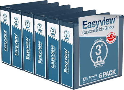 Easyview Premium 3-Ring Binders with Clear-View Covers and Round Rings, Binders for School or Office, 1 Inch, Pack of 6, Navy Blue