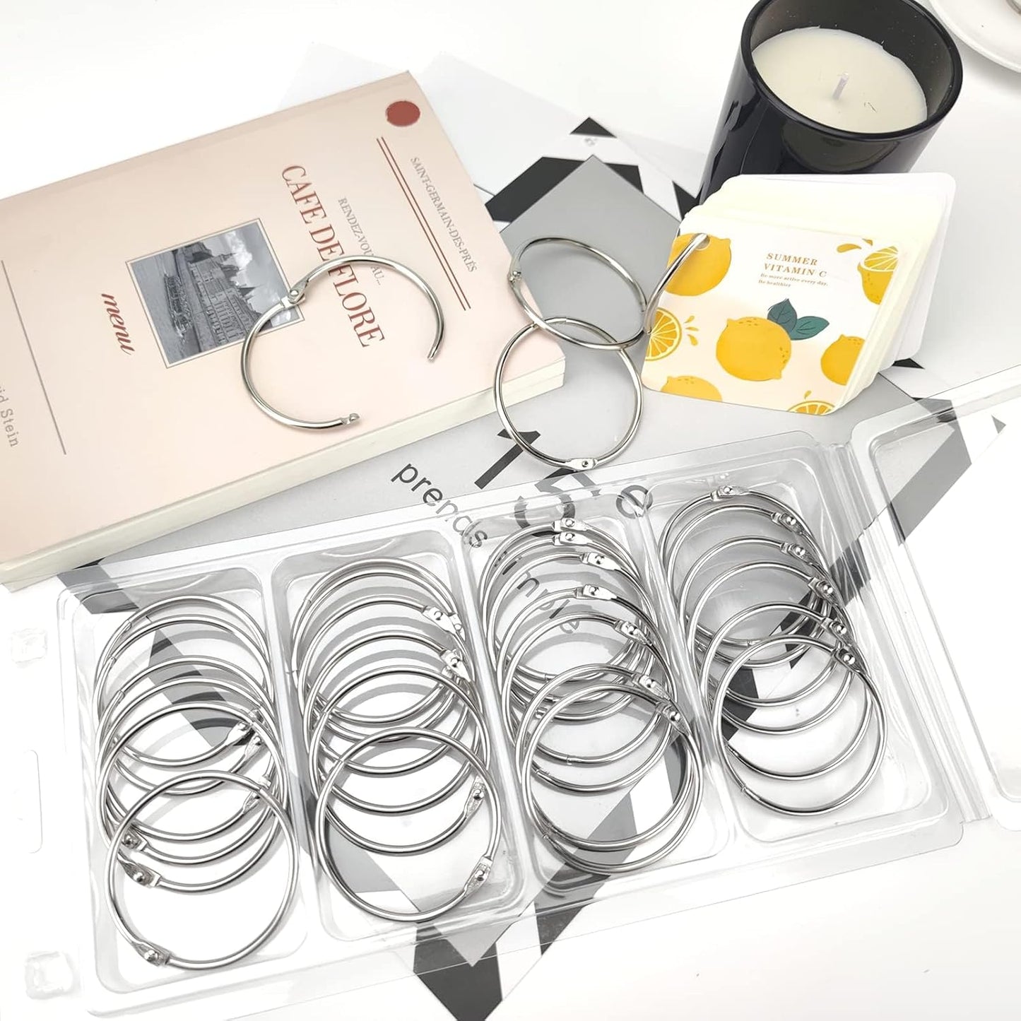 OWLKELA 2 Inch 30 Pack Loose Leaf Binder Rings, Keychain Key Ring with Metal Nickel Plated for Index Cards, Ideal for School, Home, or Office