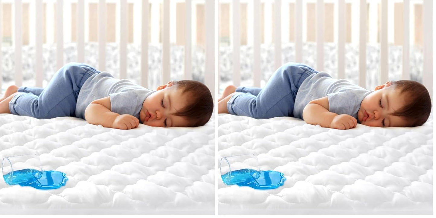 Crib Mattress Protector Sheets Fitted Waterproof Crib Mattress Pad Cover, Noiseless & Machine Wash 100% Absorbent Crib/Toddler Mattress Protector Sheet Quilted, White, 52" x 28"
