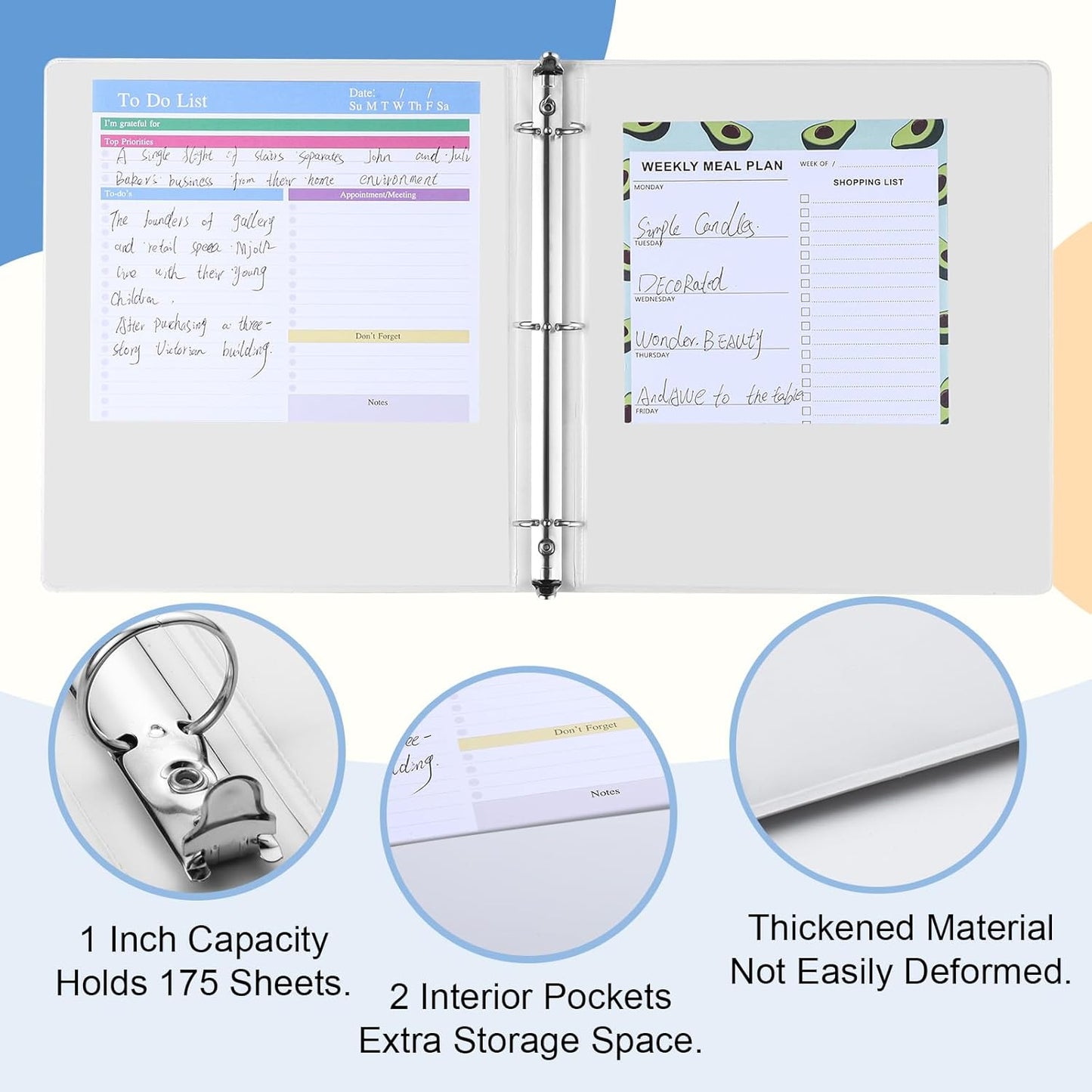 3 Ring Binder - 6 Pack, 1 Inch Binder with 2 Interior Pockets & Clear View Overlay, Large Capacity, Round Ring Binders for Office Supplies, School & Home (6 Colors)