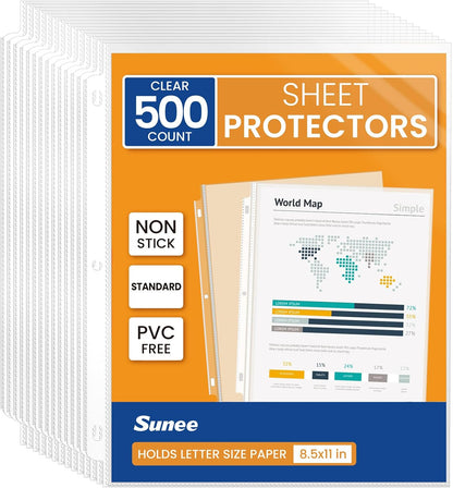 SUNEE Sheet Protectors 600 Packs for 3 Ring Binder, 8.5x11 Clear Plastic Page Sleeves for Paper, Documents, Certificate, Sheet Music, Recipe, File