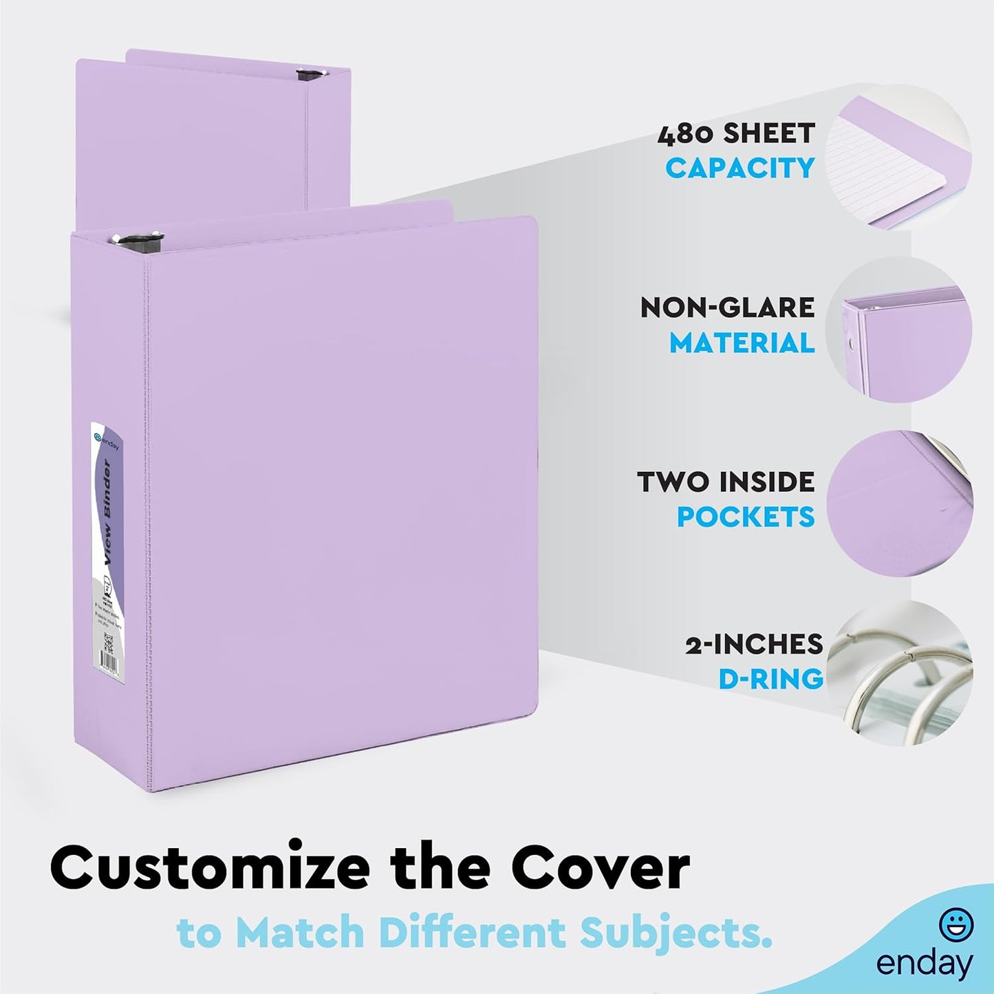 Enday 1.5 Inch Binder, Green - 1.5 Inch 3 Ring Binder, Round Ring Pastel with Clear View Cover for Letter Size 8.5 x 11'' Paper & 2 Inside Pockets, Ideal for School Supplies, Office, and Home