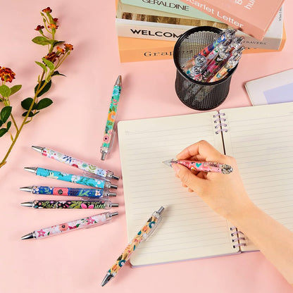 Ireer 8 Pcs Ballpoint Pens for Women 1.00 mm Cute Black Ink Pens Fine Point Smooth Writing for Journaling Aesthetic Office Supplies (Mahjong)