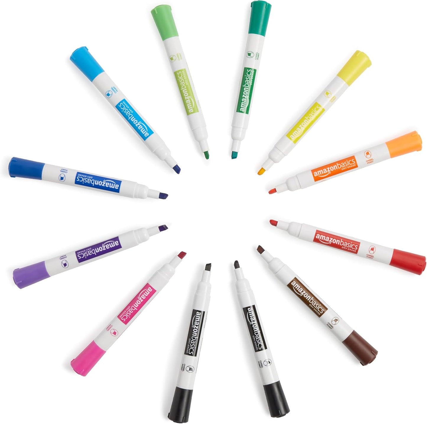 Amazon Basics Lowe-Odor Dry Erase Whiteboard Markers, Chisel Tip, Quick-Dry, Black, 12-Pack