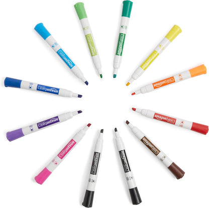 Amazon Basics Lowe-Odor Dry Erase Whiteboard Markers, Chisel Tip, Quick-Dry, Black, 12-Pack