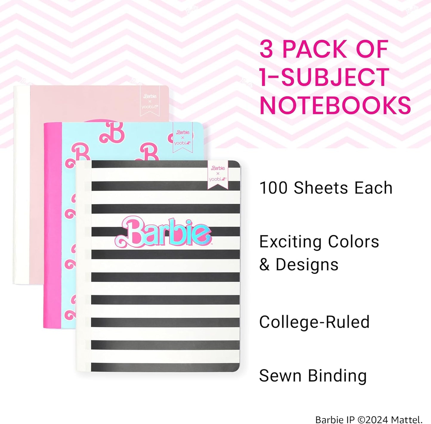 Yoobi College Ruled 8 x 10.5” Spiral Notebook Set – 3-Pack of 1 Subject Notebooks, Pink, Purple & Black Celestial Patterns – 150 Perforated 3-Hole Punched Sheets