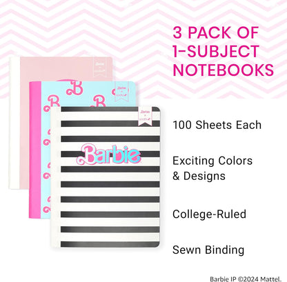 Yoobi College Ruled 8 x 10.5” Spiral Notebook Set – 3-Pack of 1 Subject Notebooks, Pink, Purple & Black Celestial Patterns – 150 Perforated 3-Hole Punched Sheets