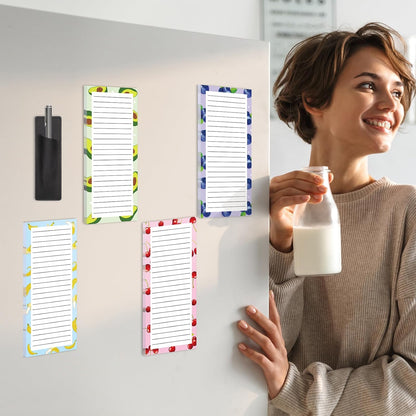 Thboxes 4 Pack Magnetic Note Pad for Fridge with Pen Holder, Totally 200 Sheets Grocery List Magnet Pad for Refrigerator Magnetic Shopping List Pad（Fruit Design）