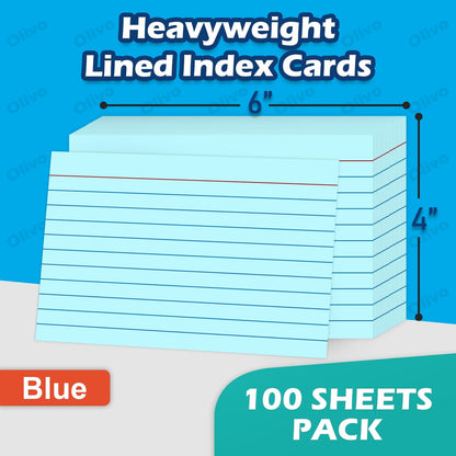 Index Cards 4x6 Lined Ruled Flash Note Cards 4" x 6", White, 100 Count, 220 GSM Heavy Weight