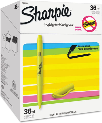Sharpie Pocket Highlighters, Chisel Tip, Fluorescent Yellow, 36 Count - Office Supplies, Bible Study, Classroom Essentials