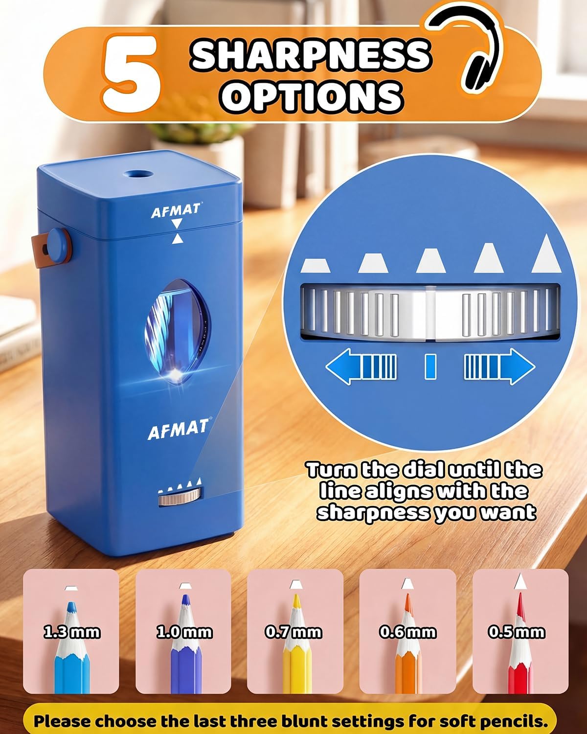 AFMAT Electric Pencil Sharpener, Rechargeable & Cordless, Fully Automatic Pencil Sharpener for Classroom, Auto in & Out, 5 Sharpness Modes, Heavy Duty Sharpeners for 6-12mm No.2/Jumbo Pencils PSC7