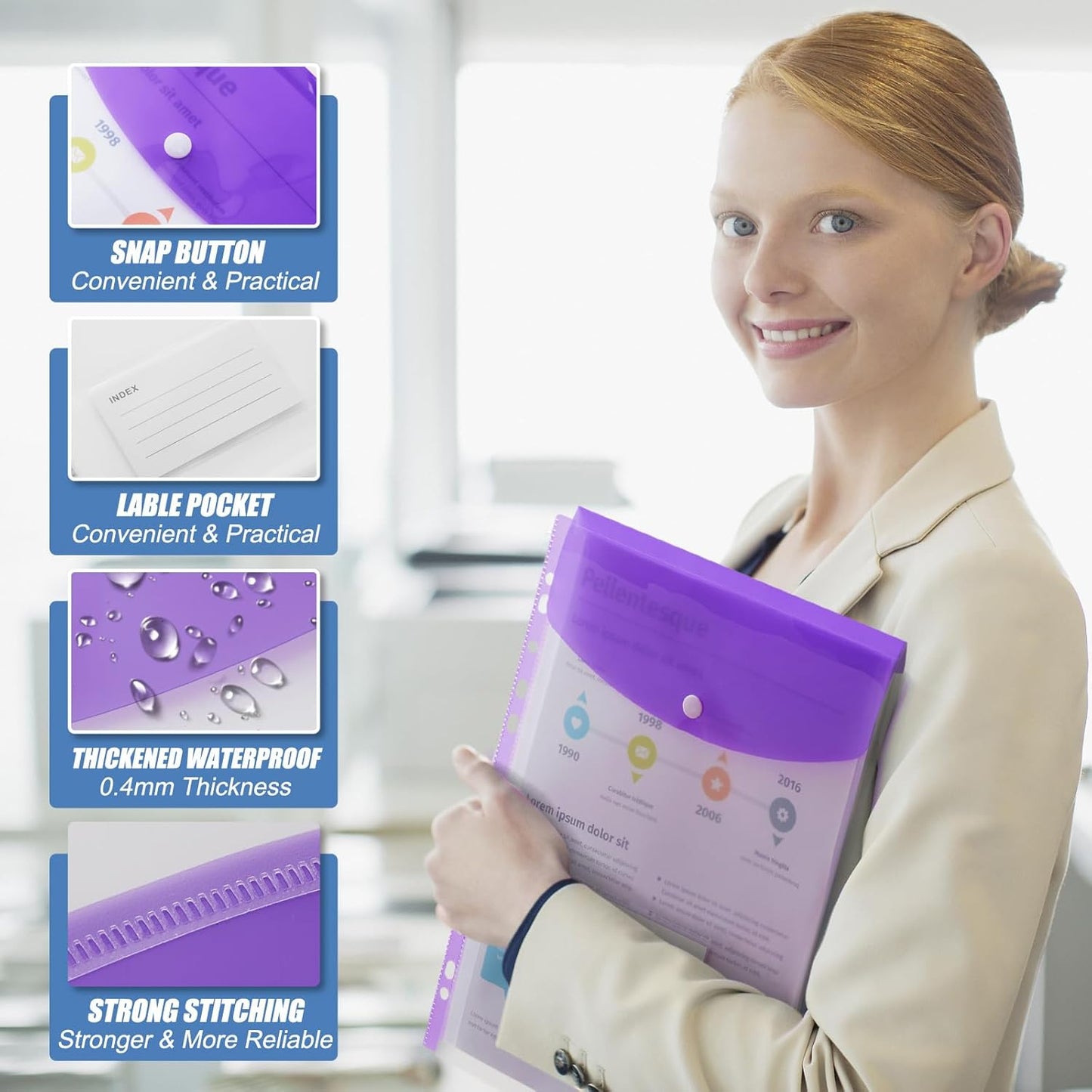Plastic File Folders, Waterproof Transparent Expandable File Organiser, Portable Large Capacity A4B4 File Wallet for Office Business School (7 Pack)