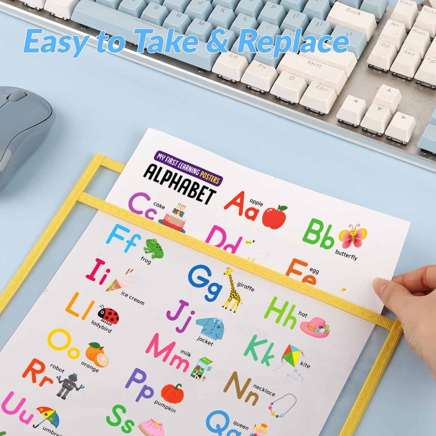 BEVTEE Dry Erase Pocket Sleeves 8 Pack, 13.5x10 Inch Clear Plastic Paper Sleeves, Heavy Duty Ticket Holder Pockets, Reusable Sheet Protectors, Teaching Supplies for Classroom Elementary, with 1 Ring