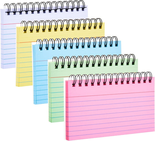 BOWINR 250 Sheets Index Cards with Ring, 3x5 Inches Spiral Bound Flashcards, Colored Ruled Notecards Flash Cards for Studying Nursing School Essentials Office Household Taking to Do List, 5 Colors