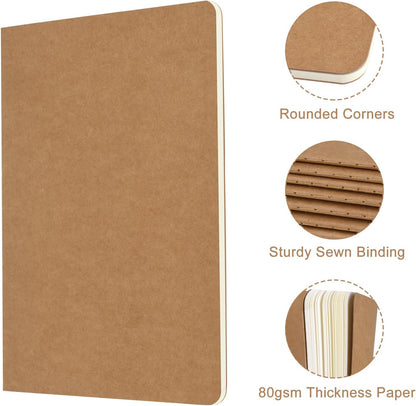 ZCZN 50 Pack A5 Kraft Notebooks Bulk, 8.15x5.5 Inches Blank Journaling Notebooks, Notebooks for Work, Composition Notebooks for School, Journal notebooks for kids, 60 Pages