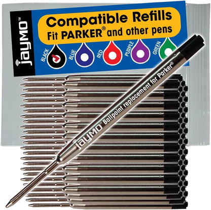 Jaymo Replacement for Parker 1950369 and Bastion - Measures 3.875 in / 98 mm Long - G2 Ballpoint Pen Refill - 6 Black