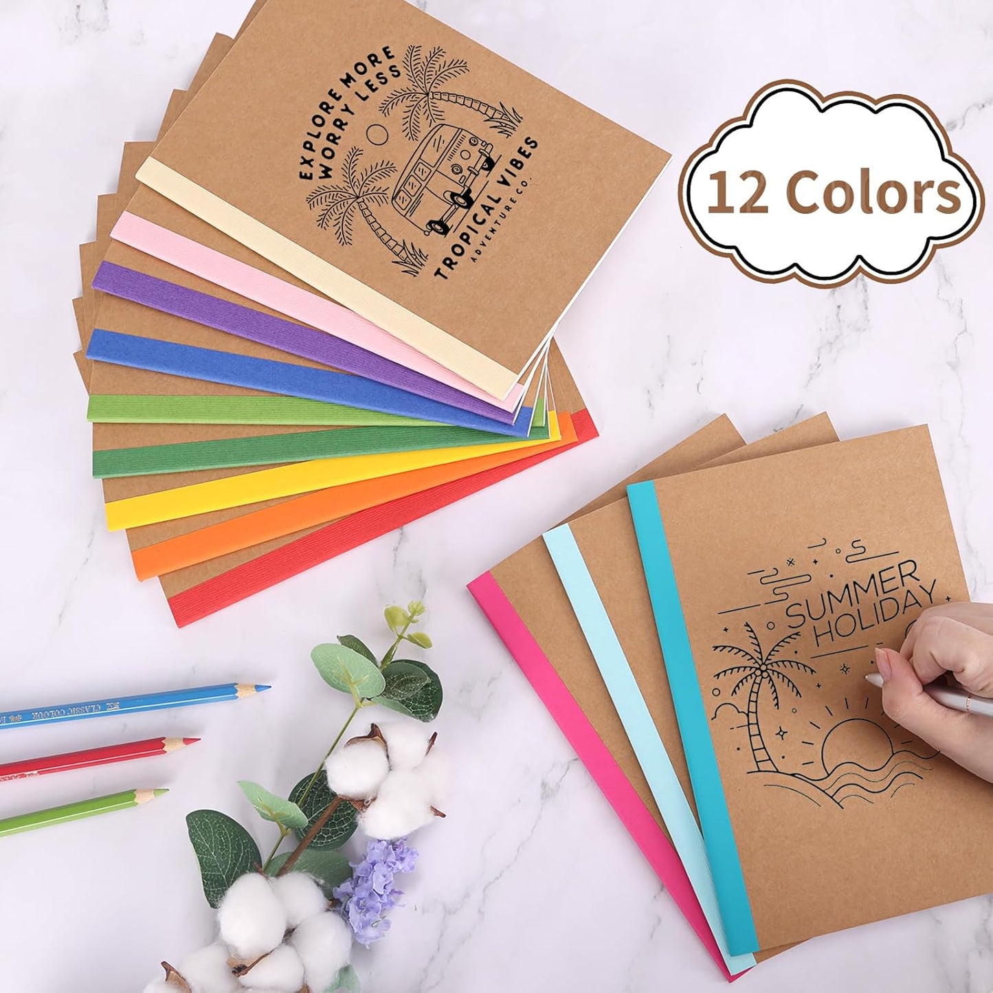 EOOUT 5 Pack A5 Composition Notebook, Kraft Lined Journal Bulk with Pink Spine, 5 Colors, 60 Pages for Women Girls Kids, School Office Supplies