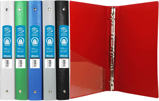 BAZIC Products 3 Ring Binder – Assorted Pastel Color, Soft Cover and Round Ring Notebook Binder, Ideal Use for School, Home, or Office, 1-Inch Holds 175 Sheets, 48-Pack