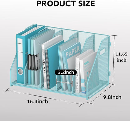 SUPEASY Binder Organizer, Magazine File Holder with 5 Vertical Compartments Rack, Metal Desk File Organizer & Binder Holders, Magazine Organizers for Office Desktop, Home, School, Classroom (Black)