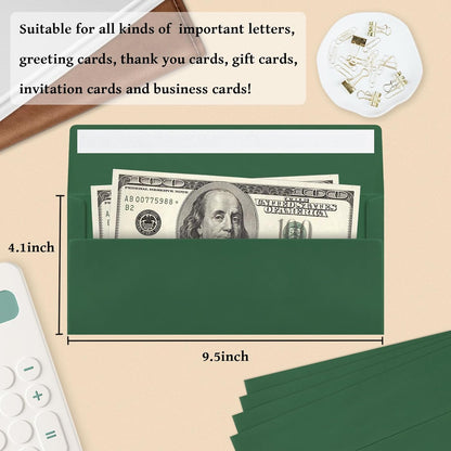 50 Pack #10 Business Envelopes, Sage Green Standard Envelopes Self Seal, Letter Size Mailing Envelopes for Checks Letters Invoices Statements Birthday Graduation Wedding, 4 1/8 x 9 1/2 Inch