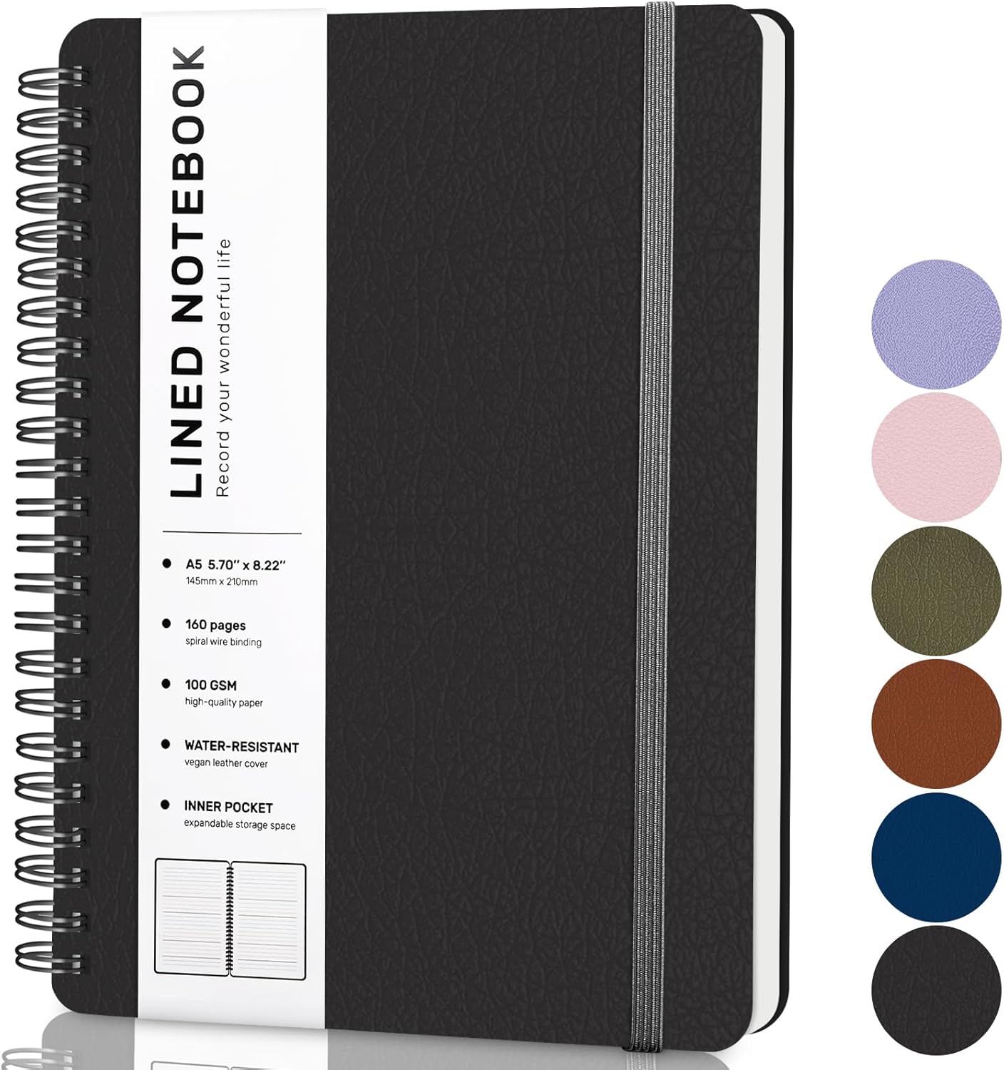 ABERLLS Lined Spiral Journal Notebook with 160 Pages, 8×5.7in, A5 Spiral Notebook, Journaling Notebooks for Work, School, Women, Men, College Ruled Spiral Notebook, Hardcover Leather Journals, Blue