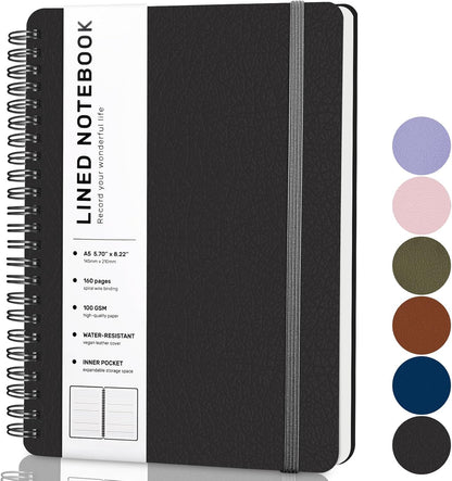 ABERLLS Lined Spiral Journal Notebook with 160 Pages, 8×5.7in, A5 Spiral Notebook, Journaling Notebooks for Work, School, Women, Men, College Ruled Spiral Notebook, Hardcover Leather Journals, Blue