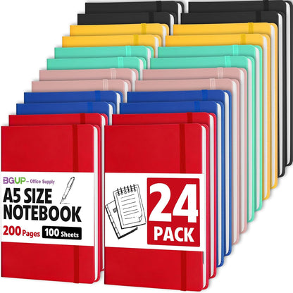 12 Pack Lined Journal Notebook for Work, 200 Pages, Medium 5.5 in x 8.3 in, 6 Colors A5 College Ruled, Hardcover Journaling Notebooks for Writing, Note Taking