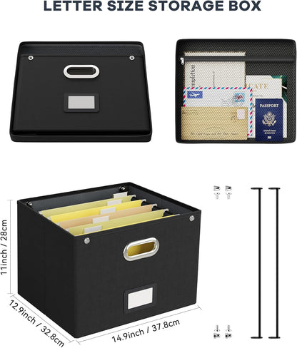 Oterri File Organizer Box with Lid, Hanging Filing File Box with Mesh Pocket, Document Organizer Box for Letter Files, Portable Storage Box with Smooth Sliding Rail for Office&Home (1 PCS, Beige)