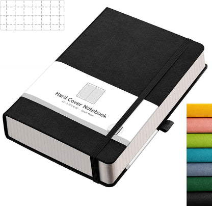 AHGXG Graph Paper Notebook - Grid Paper Notebook Large A4 8.5''×11'', 320 Pages Thick Journal, 100gsm Thick Graph Paper, Leather Softcover, Inner Pocket - Black