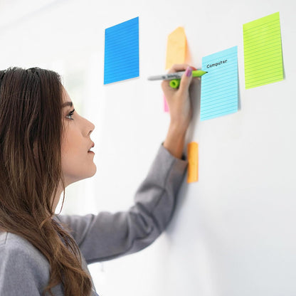 9 Pack Lined Sticky Notes 4X6 in Post Sticky Notes with Lines, Large Ruled Post Sticky Colorful Super Sticking Power Memo Pads Strong Adhesive (Pink Themed)