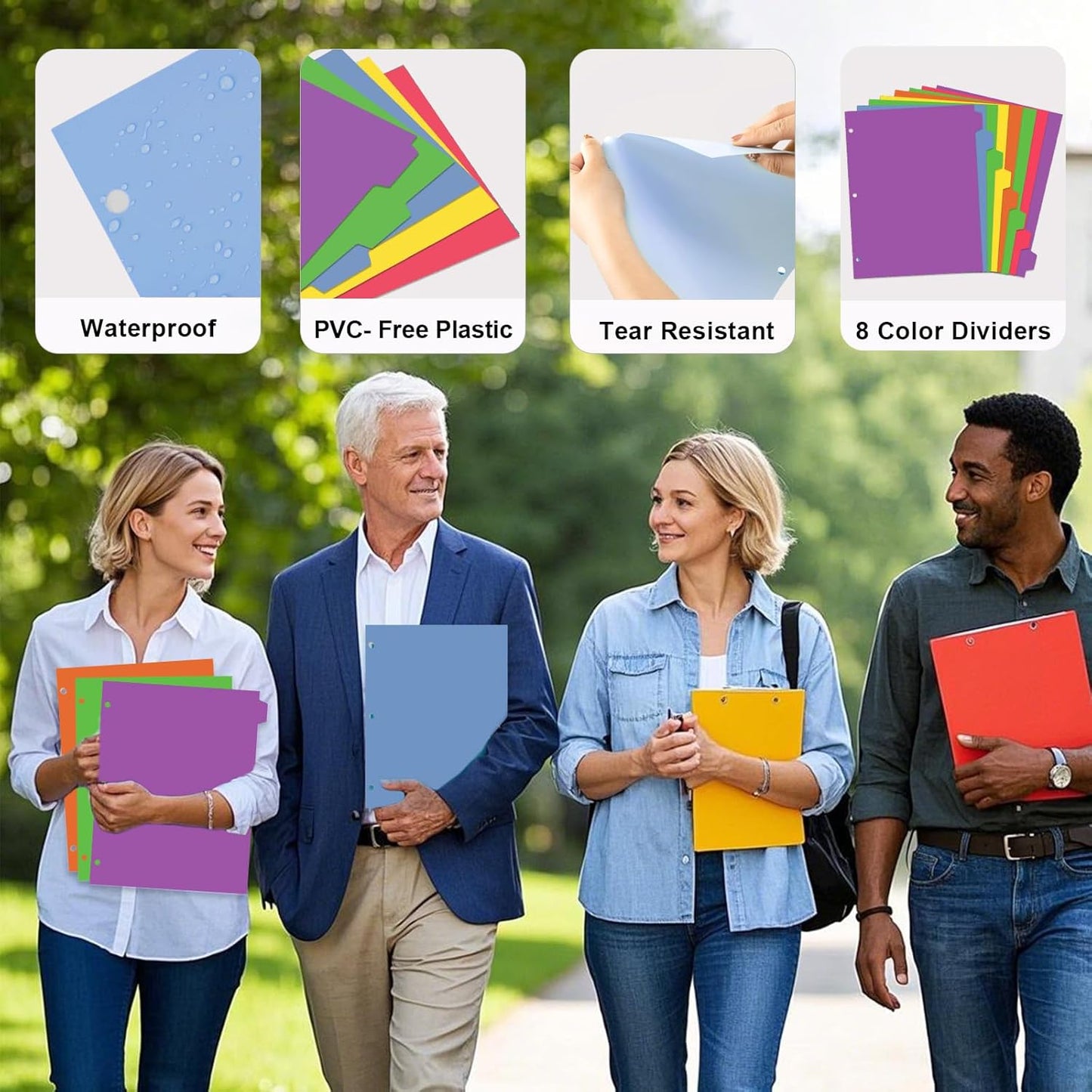 3 Ring Binder Dividers with Tabs - 5-Tab Plastic Dividers for 8.5x11 Binders, Reusable Write & Erase Tabbed Dividers | Rainbow Color 3 Sets, School Classroom Organizer
