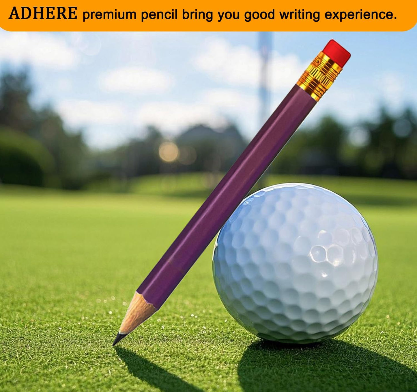 Adhere 25pcs Golf Pencils with Eraser Pre sharpened Hexagon half Wooden Pencils Graphite 2B for Golf Event Scoring,Classroom,Wedding,Company Meetings,Pew, Pocket (Nature)