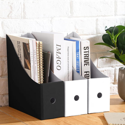 Thenshop 24 Pcs Cardboard Magazine File Holder Organizer, Desk File Organizer Box Foldable Book Bin Papers Storage Folder with Label for School Classroom Office Supplies(Classic,Black)