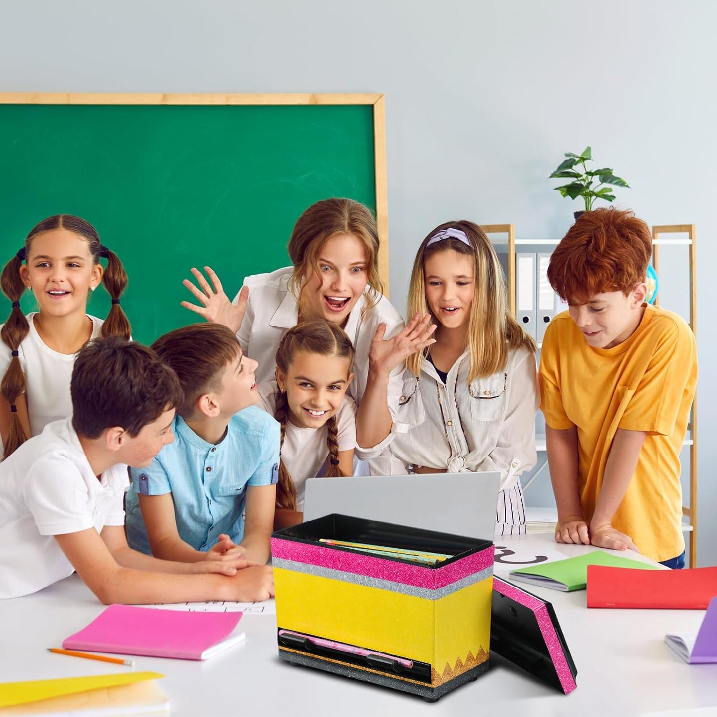 Briwooody Composition Pencil Dispenser for Classroom Back to School Teacher Must Have Black White Composition Notebook Classroom Decor Pencil Dispenser with Lid Teacher Gift for Pre K to Middle School